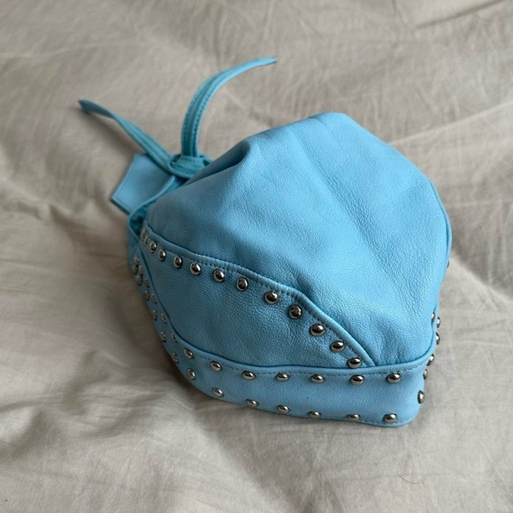 VINTAGE Y2K SEXY BABY BLUE LEATHER CAP BIKER HAT MOTO STYLE/Small - Picture 7 of 8